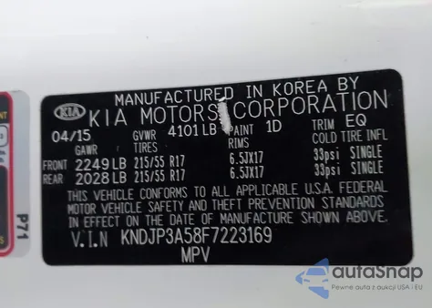 2015 Kia Soul + from USA, damaged, VIN KNDJP3A58F7223169